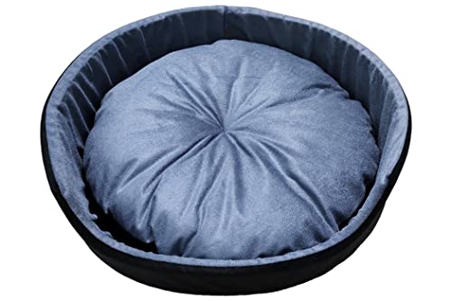 Image of X-Large Size Dog and Cat Bed Round Shape Export Quality Ultrasoft Micro Fiber Filling for Extra Comfert Dual Color Grey-Black Machine Washable Anti Skid Base Pet Bed