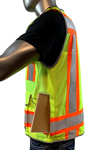 Rexzus A Reflective Safety Vest For Mens Class 2 Heavy Woven Two Tone Engineer Hi Viz Safety Vest 3M Tape (Yellow, X-Large) #TOP6
