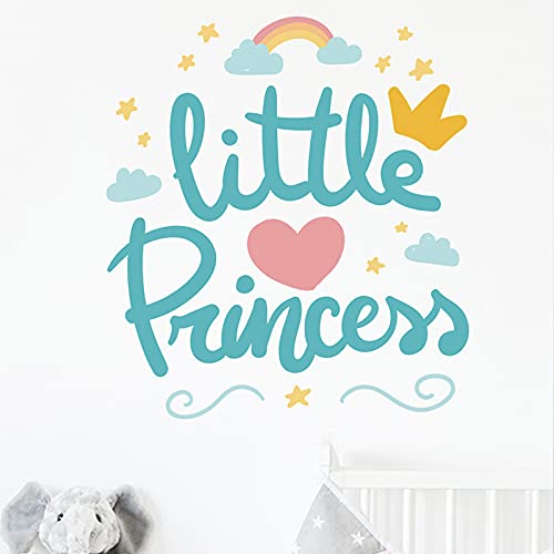 Image of Little Princess Sign with Crown Heart Wall Art Sticker for Girls Room Playroom Baby Nursery Wall Decoration Bedroom Door Study Boho Nursery Wall Decoration Playroom Decor