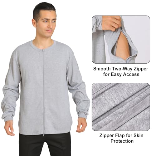 Dialysis Shirts with Arm Zipper Cozy Port Access Full Two Way Zip Hemodialysis clothing with Drain Pockets3