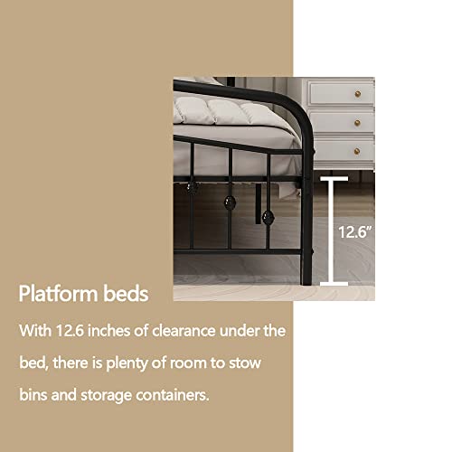 Ryr Vintage Metal Platform Bed Frame Full Size With Scalloped Headboard Footboard,Strong Heavy Duty Steel Slat Support No Box Spring Required Black #TOP4