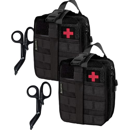 Krisvie 2Pcs Médica Bolsa Primeros Auxilios Bolsa Táctica Compacta Botiquín y el Esquileo de Los Primeros Auxilios(Negro)