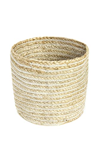 HAMID - Cesta De Yute, Cesta de Almacenaje 100% Fibra Natural, Cesta Yute 30x30cm, Cesta Tejido A Mano, para almacenar Mantas, Toallas, Juguetes, Macetas, Color Natural-Blanco