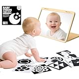 Brezlio Tummy Time Mirror for Baby Montessori Baby Floor Mirror with High Contrast Black and White Cards Infant Safe Mirror Toy for Newborn