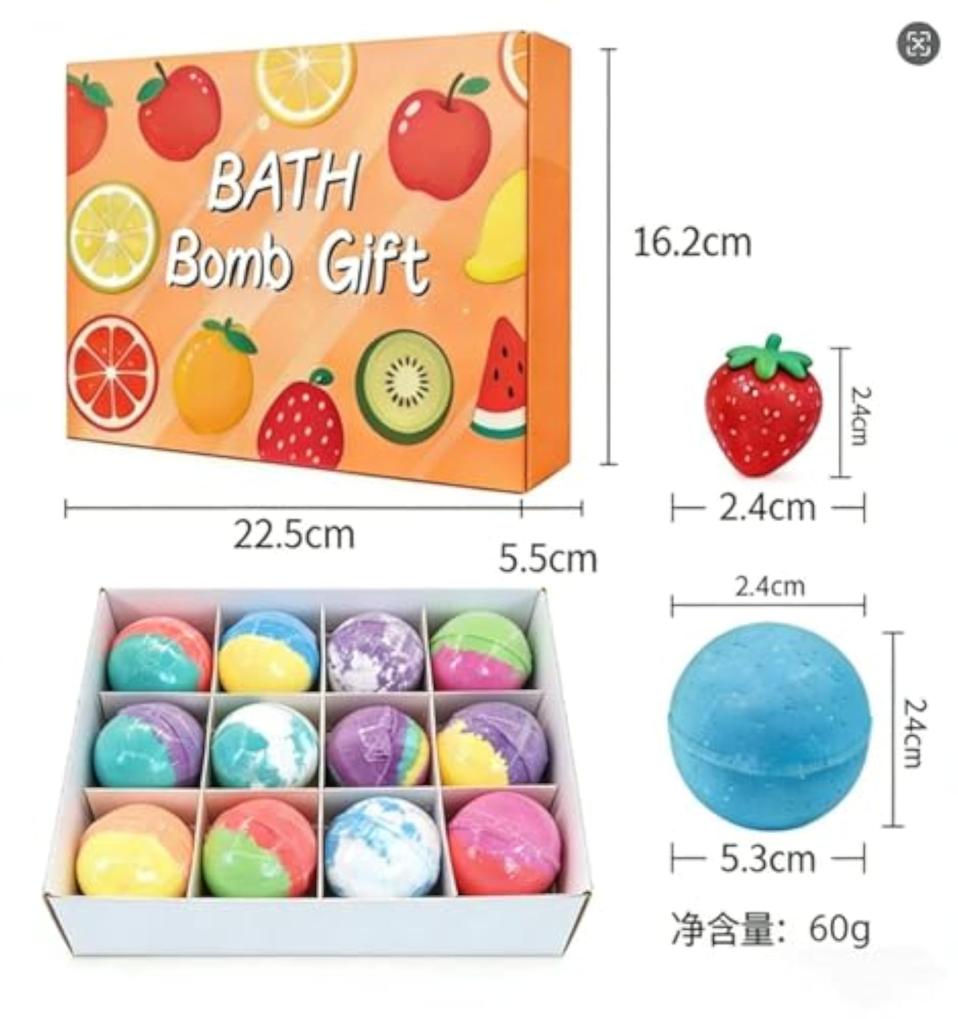 2Pcs Colorful Fruit & Ocean Themed Bath Bomb Gift Set