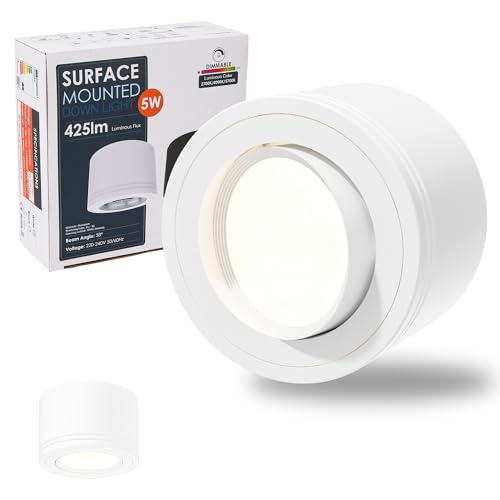 LAMPELIP LED Aufbauspots Weiß Dimmbar - Extra Flach & 30° Schwenkbar - Ø82x52mm Deckenspots inkl. 5W LED Modul 230V 2700K/4000K/5700K - Aufputz Deckenstrahler