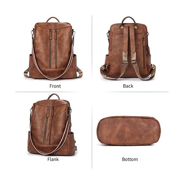 BROMEN Women Backpack Purse Leather Anti-theft Travel Backpack Fashion Shoulder Handbag Brown - Image 7