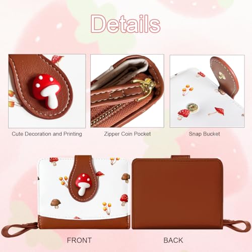 Image of Cute Print Wallet Blueberry Strawberry Cherry Wallet with Credit Card Holder Zipper Coin Purse for Women Girls (MASHROOM)