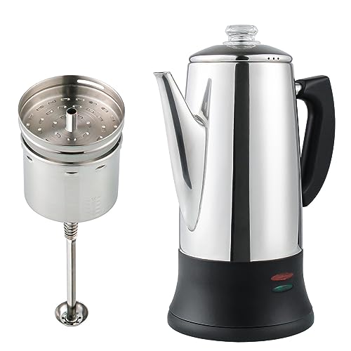 Apoxcon WEP1800-2 12 Cup Electric Coffee Percolator With Etl Approval Stainless Steel Coffee Maker With Heat Resistant Glass Knob Classic Look Cord-Less Server Coffee Pot cover