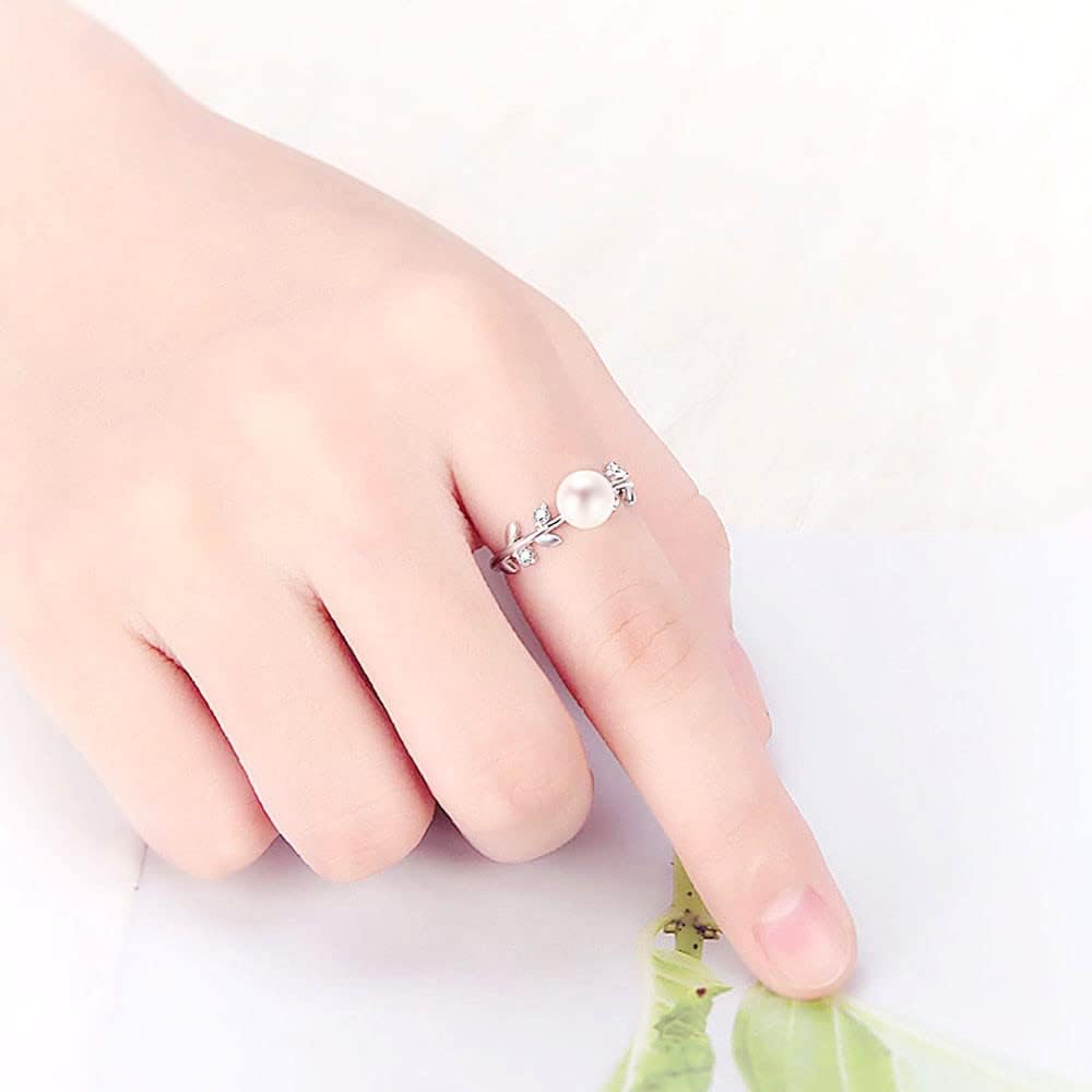 925 Sterling Silver Leaf Cubic Rings for Pearl Jewelry Making, Design Ring Fittings/Settings/Mountings for Women - Image 6