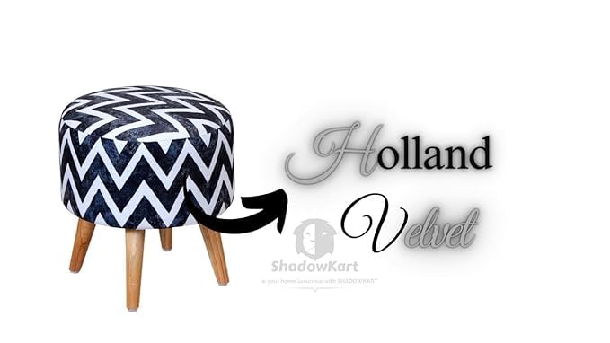 Image of ShadowKart Ottoman for Living Room, Velvet Round Foot Rest Stool, Wooden Legs Chair for Sitting, Ottoman for Bedroom & Makeup Room Decor | Chair (18 inchx18 inchx32 inch), Puffy (16 inchx16 inchx17 inch) | Zig Zag