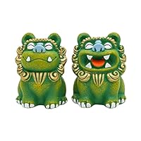 001 シーサー置物 シーサー置物 カリー黒 横 ペアシーサー 炎の守り 沖縄