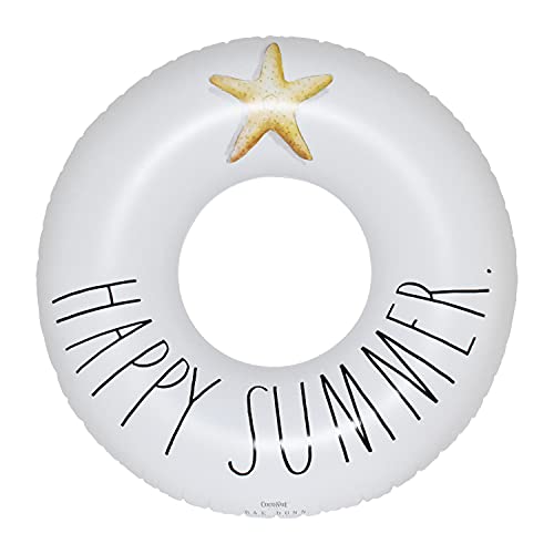 Rae Dunn Ring Float by CocoNut Float Happy Summer Theme - Adult Size Large 48 Inch Inflatable Raft & Durable Water Inner Tube - Stable Ride-On for Summer Parties & Swim Events
