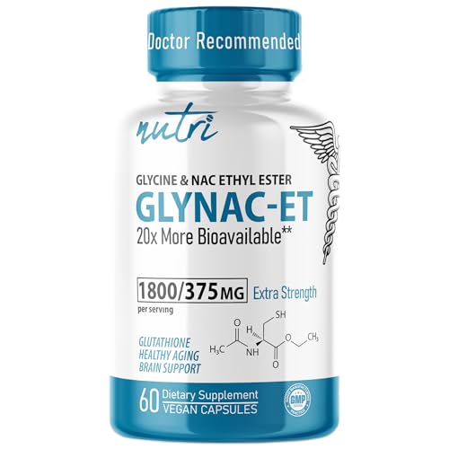Nutri NAC Ethyl Ester + Glycine - Extra Strength 375mg - NACET withe Selenium - 80% Bioavailability - N-Acetylcysteine - Anti Aging Supplement Boost Glutathione - 60 Capsules - 3rd Party Tested