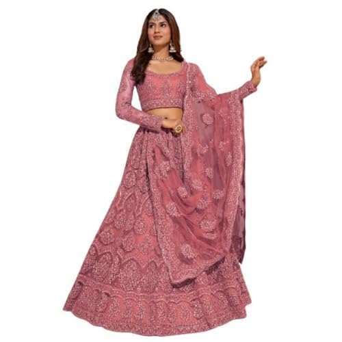 Image of ZAALIMA FASHION Women's Semi Stitched satin blend Lehenga Choli with Embroidered Pattern Unstitched Blouse and Dupatta Set | Women's Lehenga Cholis