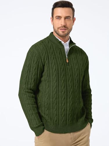 Men's Quarter Zip Pullover Sweater Cable Knit Casual Slim Fit Texture Knitted Polo Sweaters2