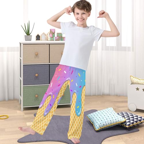 Boy's Pants Light Pink Ice Cream Jogger Pants Elastic Waist Long Bottoms Trousers with Pockets 6-14 Years4