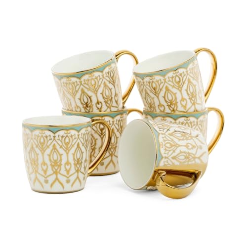 Image of Clay Craft Fine Ceramic Tea & Coffee Cups Set with Gold Detailing| 210 Ml Elegant Designer Cups for Home & Gifting | Premium Finish| Classic Pattern| Comfortable Handle