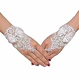Olbye Women's Bridal Wedding Gloves Fingerless Lace Gloves White Bow Gloves Short Cuffs Wedding Acce