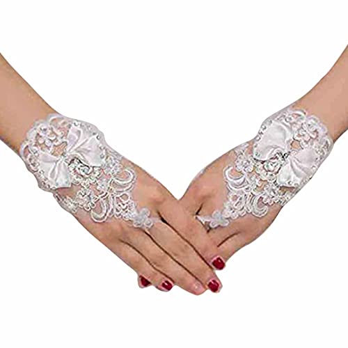 Olbye Women's Bridal Wedding Gloves Fingerless Lace Gloves White Bow Gloves Short Cuffs Wedding Accessories #TOP10