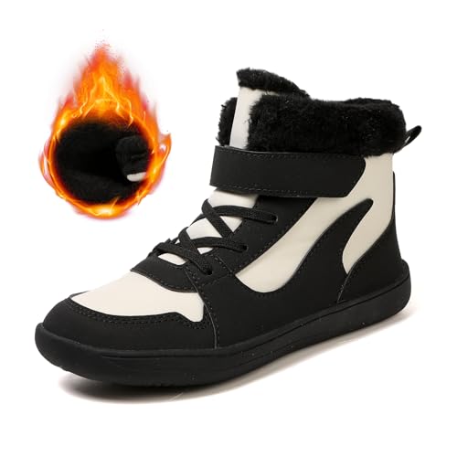 Kids Winter Barefoot Shoes Girls Boys Wide Toe Box Fur Lined Warm Anti-Slip Minimalist Outdoor Ankle Walking Hiking Snow Boots