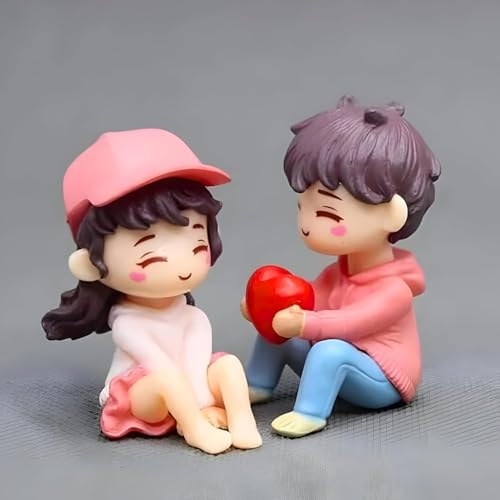 Image of Cute Cartoon Couple Car Dashboard Accessories | Plastic Action Figure Ornament with Balloon | Interior Dashboard Decoration for Car, Home, Office (8 x 4 cm) (Model 9)