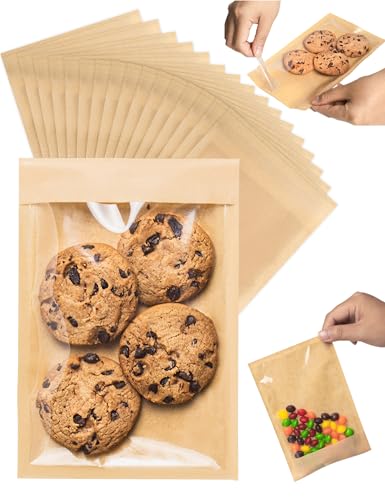 200 Pack Self Sealing Cookie Bags with Seal, 4x6 Inch Cookie Bags with Window for Gift Giving, Grease Resistant Bakery Treat Packaging for Candy, Snack, Scone, Brownie, Small Pastries and other Treats