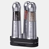Picture of COSPRO Electric Salt and Pepper Grinder Set of 3 with Wireless Charging Base | Rechargeable Automatic Pepper Mill | Stainless Steel | One-Hand Use | Adjustable Coarseness | Easy Clean | Kitchen Gift