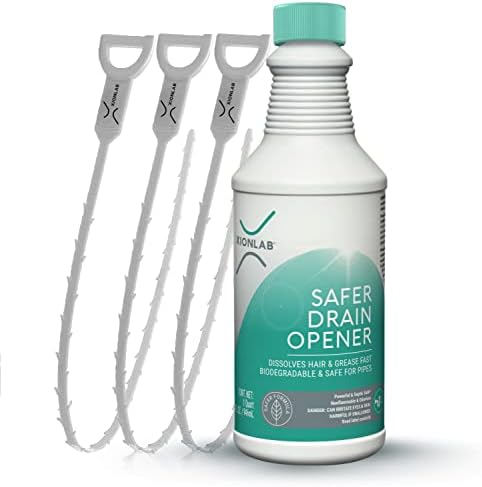 XionLab Safer Drain Clog Remover | Industrial-Strength Gel Drain Cleaner for Hair, Pet Hair & Grease for Bath Sink, Bathtub, & Shower | Septic Safe, Odorless, Biodegradable | With 3 Drain Snake