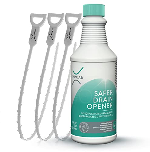 Xionlab Safer Drain Clog Remover | Industrial-Strength Gel Drain Cleaner For Hair, Pet Hair & Grease For Bath Sink, Bathtub, & Shower | Septic Safe, Odorless, Biodegradable | With 3 Drain Snake #TOP4