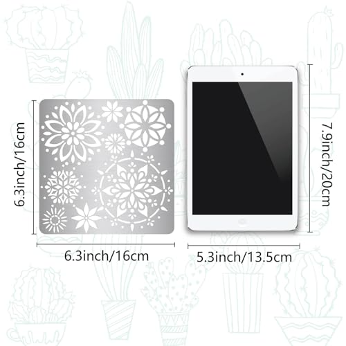 GORGECRAFT 8 Styles Mandala Stencils Painting Templates Flower Stainless Steel Stencils 16x16cm Reusable Floral Metal Journal Stencils for Wood Burning Pyrography Crafting Carving Painting - Image 2