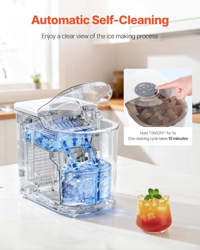 Image of VEVOR Countertop Ice Maker, 7 Cubes Ready in 6 Mins, 26 lbs per Day, Self-Cleaning Portable Machine with Ice Scoop, Ice-Making Machine with 2 Sizes Bullet ICES for Home, Kitchen, Office, Bar & Party