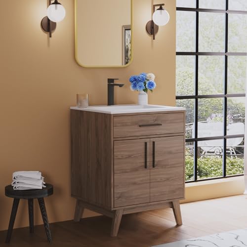 Amerlife CBV002+CBT002-227A+195E 24.5 Inch Bathroom Vanity With Sink Combo, Mid-Century Modern Small Single Bathroom Cabinet Set, Integrated Sink, Soft Closing Doors With Metal Handles thumb #6