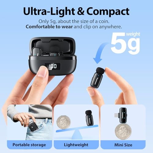 Image of Mini Wireless Lavalier Microphone for iPhone ipad Android, Noise Reduction and Mute, 33h Charging Case, Plug & Play, 131FT Range, Mini Lapel Mic for Video Recording, Vlogging, YouTube