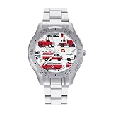 Reloj de pulsera para hombre con diseño de camión de bomberos, analógico, de cuarzo, acero inoxidable, de lujo, estilo casual