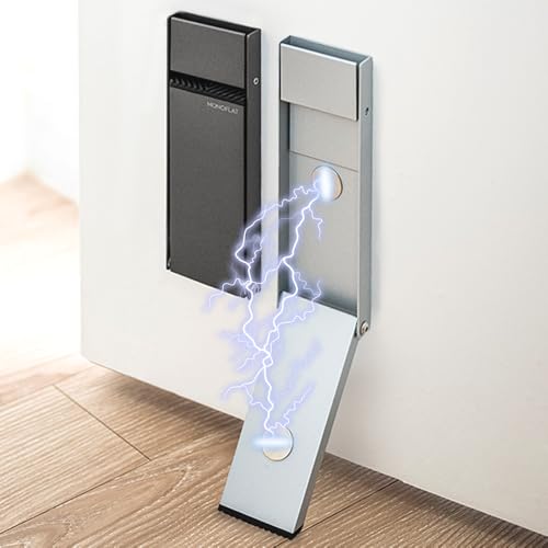 MONOFLAT One Touch Door Stopper Kickdown for Botton of Door, Made in Korea, No Drilling, Aluminum Material, Door Holder, Heavy Duty Door Stops, Keep Door Open, Self-Adhesive, (Silver)(1PCS)