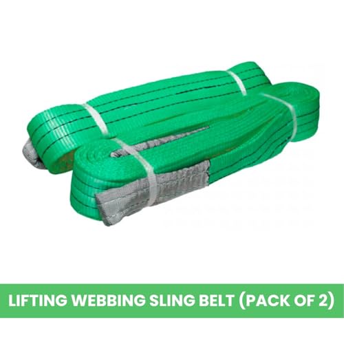 Image of Shield Flex Heavy Duty Lifting Sling Belt (Pack of 2) | Polyester Webbing Flat Belt for Material Handling, Towing, Construction & Industrial Use (2 Ton 4 Mtr)