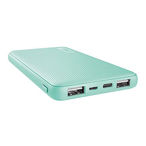 Trust Mobile Primo Power Bank 10000 mAh Caricabatterie Portatile Batteria Esterna Ultrasottile per Smartphone, iPhone, Tablet, iPad - Turchese