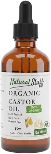 Natural Stuff Organic Castor Oil, Hair and Skin, Pipette, 50ml (1 Pack)