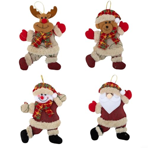 Muñeco de nieve de Papá Noel, gnomos de peluche, adornos colgantes para elfo, árbol de Navidad y ventana del hogar, decoración de vacaciones, adecuado para uso en interiores y exteriores (A+B+C+D)