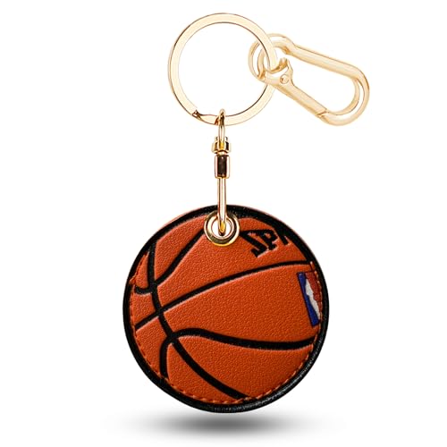 Zhapynil Leather Keychain Holder Case for AirTag Cute Protective Cover for Apple Airtag KeyChain Ring Fob Accessories GPS Tracker Item Finder Case for Keys Walllet Pets(Basketball)