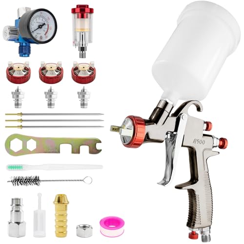 R500 LVLP Luftspritzpistole Spritzpistole Lackierpistole mit 3 Düse 1,3/1,5/1,7 mm und Luftregler Farbsprühsystem für Autos und Haus DIY (3 Düse- 1,3/1,5/1,7 mm)