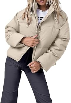 NORTH FARER Womens Winter Puffer Jacket Cropped Long Sleeve Zip Up