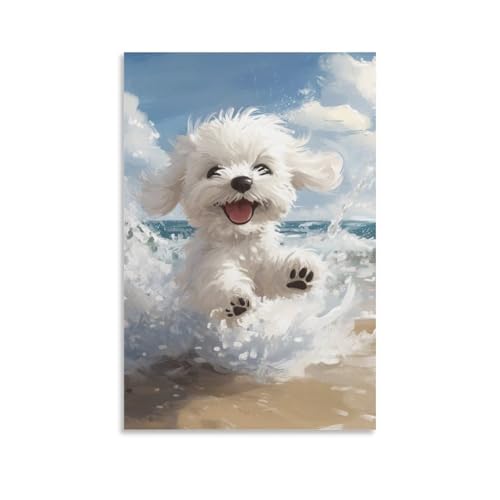 Pinturas murales de West Highland Terrier en lienzo de alta densidad 50x75cm para dormitorios