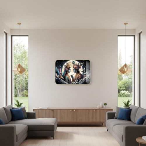 Image of Masstone Radha Krishna Crystal Embedded High Gloss Wall Painting, Golden Slim Frame, 45x30 Cm Wall Art for Living Room, Bedroom, Office & Home Decor (CRG30)