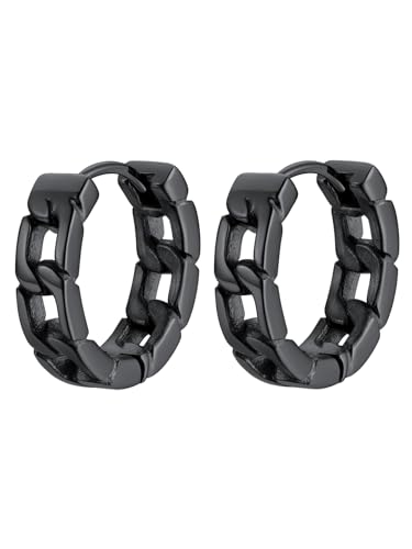 ChainsProMax Hoop Earrings for Men, Chain/Norse Viking/Skull Men's Earrings Cuban Link Hypoallergenic Vintage Huggie Mens Earrings Hoops, Stainless Steel/Gold Plated/Black-with Gift Box