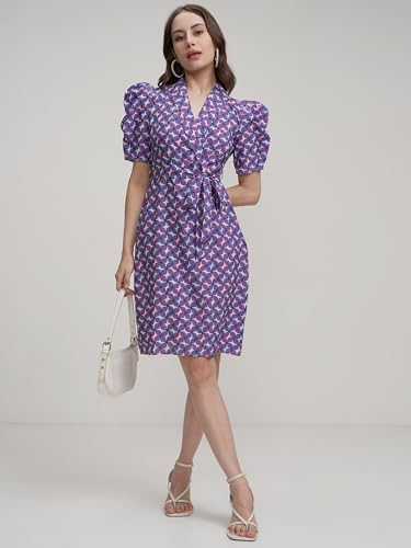 Image of Tokyo Talkies Women's Floral Shirt Mini Dress | Lapel Collar, Short Sleeves & Belt | Chic & Effortlessly Stylish