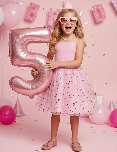 Image of PATPAT Girl's Tulle Dress Tutu Party Birthday Poster Formal Fancy Flower Princess Dresses