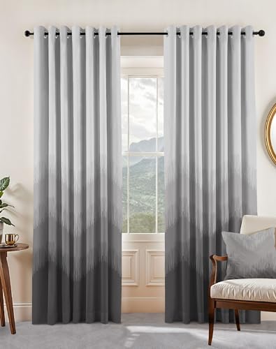 Image of Casableu Kivo Digital Print 85% Blackout Curtains for Long Door /Window, Thermal Insulated, Tie Back, Wider Width 50 in, Eyelet Curtains for Living Room /Bedroom(Dark Stone 9 ft Set of 2)