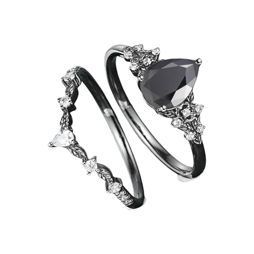 Gothic Black Zirconia Rings Adjustable Sizes 6 10 Skin-Friendly Alloy Fashion Jewelry for Casual or Formal Occasions Unique Stat